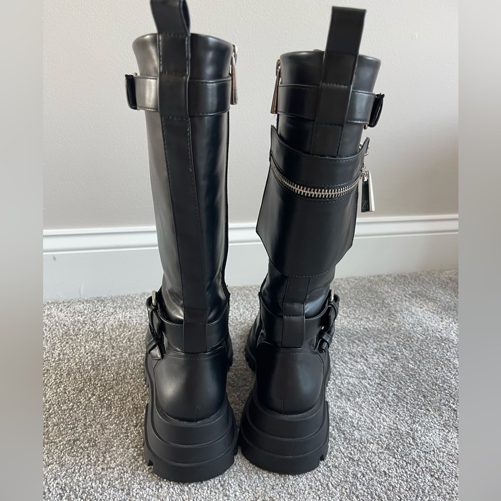 Zara Black Knee-High Lace-Up Boots with Buckles - Picture 2 of 5